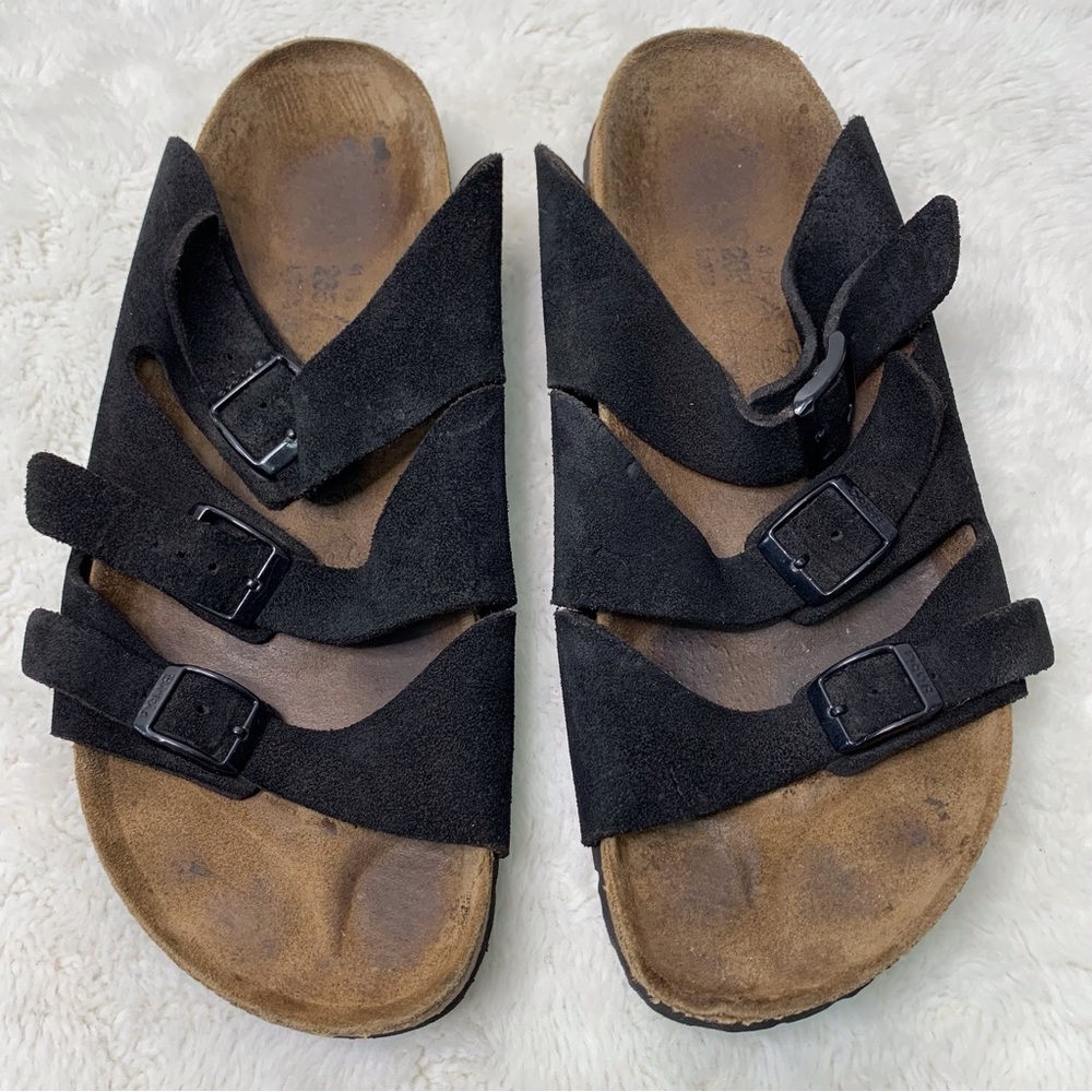 Birki's by Birkenstock Women's Black Suede Leather Three Straps Sandals Size L10